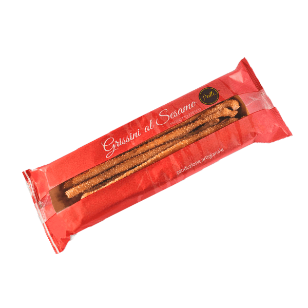 Grissini al sesamo, produzione artigianale 200g, Patti • Brotstangen mit Sesam • Italienische Feinkost