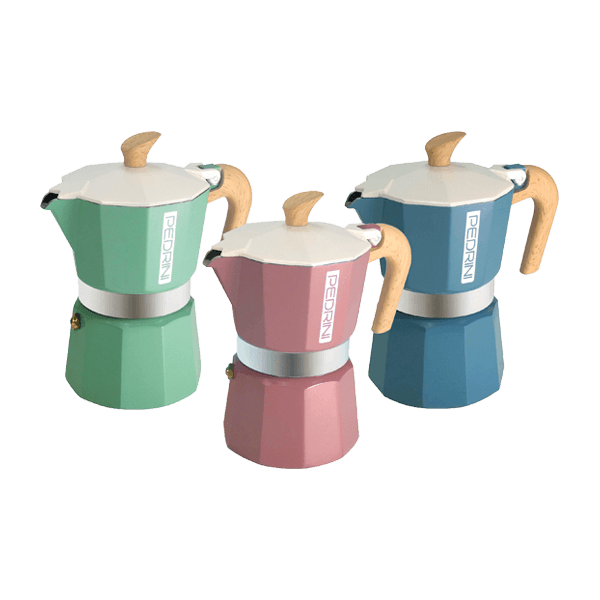 Moka Alu Color 2 Tassen, Pedrini • Farbiger Espressokocher aus Italien