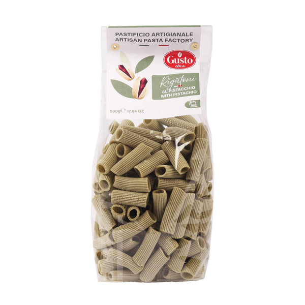 Rigatoni al Pistacchio 250g, Gusto Etna • Hartweizennudeln Pasta mit Pistazien • Italienische Feinkost