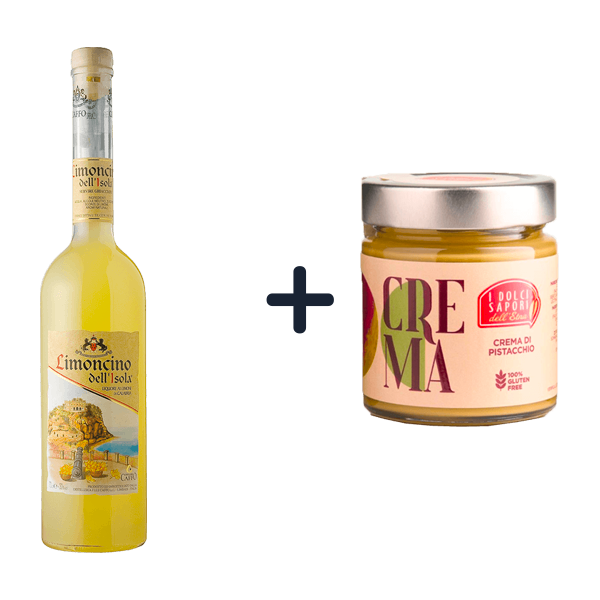 Sparpaket Limoncino und Pistaziencreme: Limoncino dell'Isola, Caffo + Pistaziencreme Glutenfrei, Dolci Sapori dell'Etna